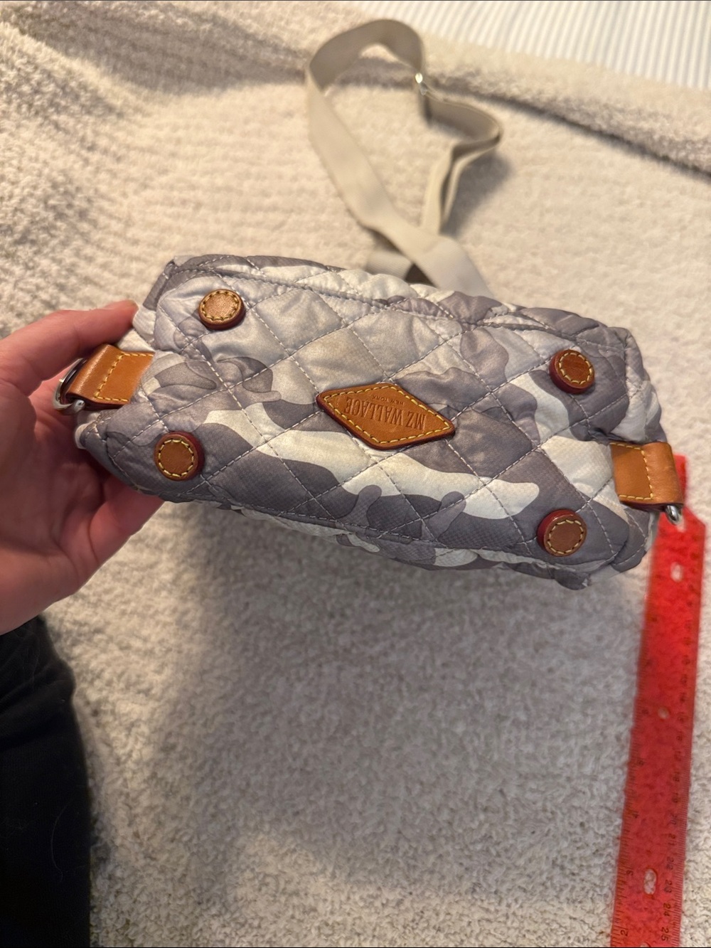 MZ Wallace Quilted Camo Small Crossbody Tote in Gray and Cream - Picture 4 of 6
